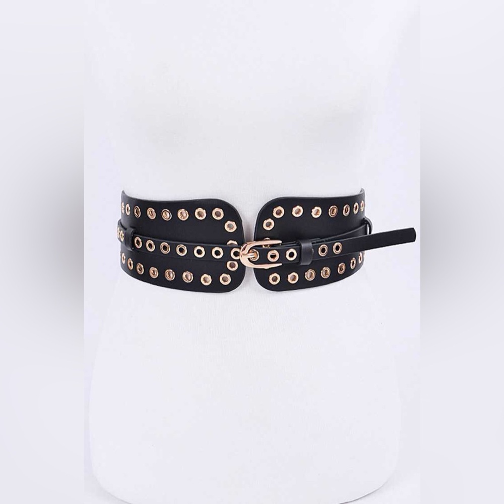 Black Grommet Vegan Leather Statement Belt